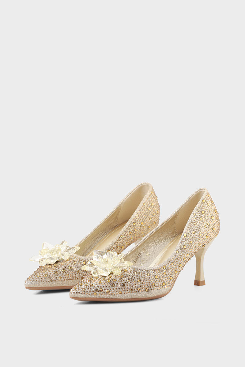 Party Wear Court Shoes I44416-Golden