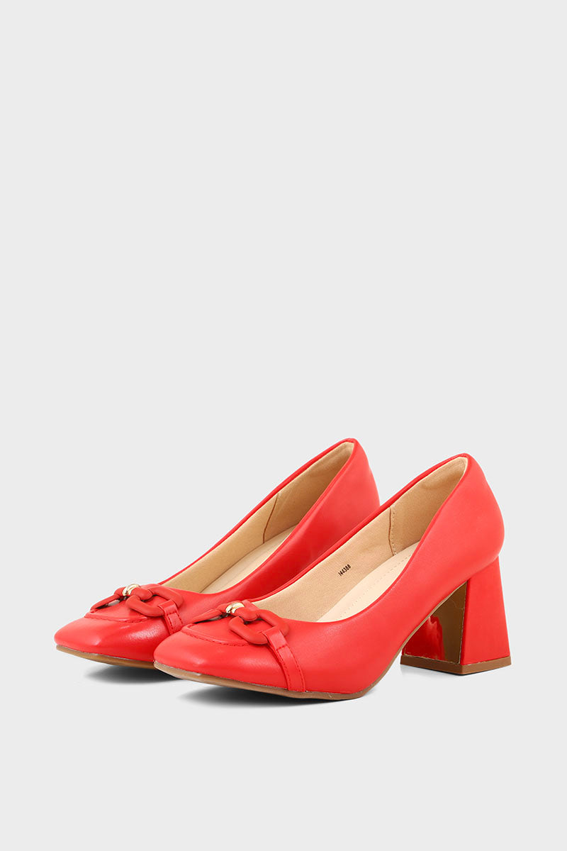 Melody Slingback Square Toe Block Heel in Ruby Red | VIVAIA