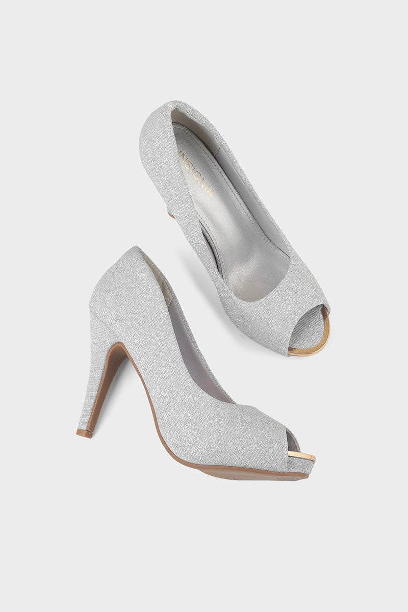 Silver peep toe on sale heels