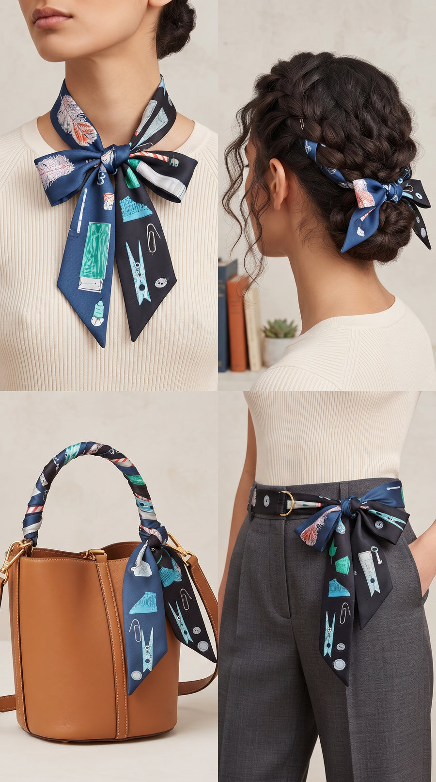 Premium Silk Bag Scarf BF0001-Navy