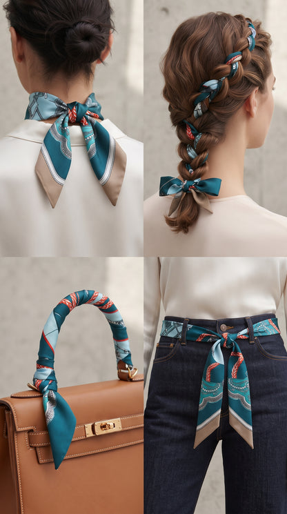Premium Silk Bag Scarf BF0002-Teal Blue