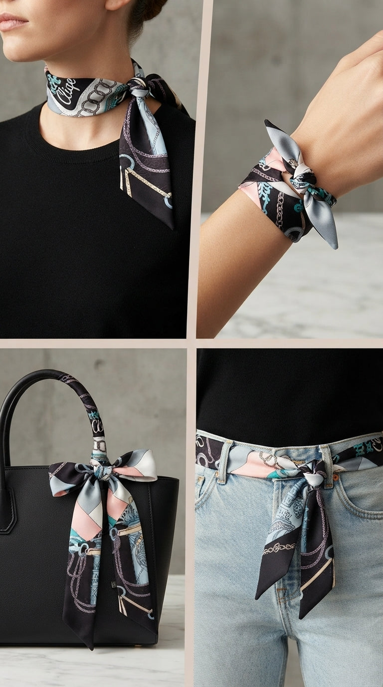 Premium Silk Bag Scarf BF0003-Black