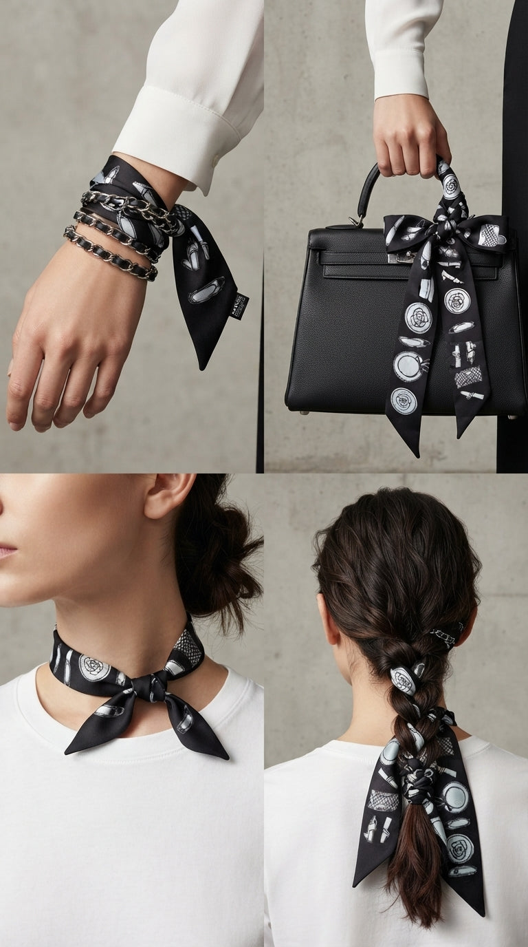 Premium Silk Bag Scarf BF0004-Black