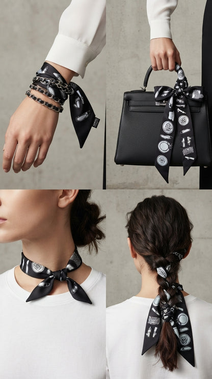 Premium Silk Bag Scarf BF0004-Black