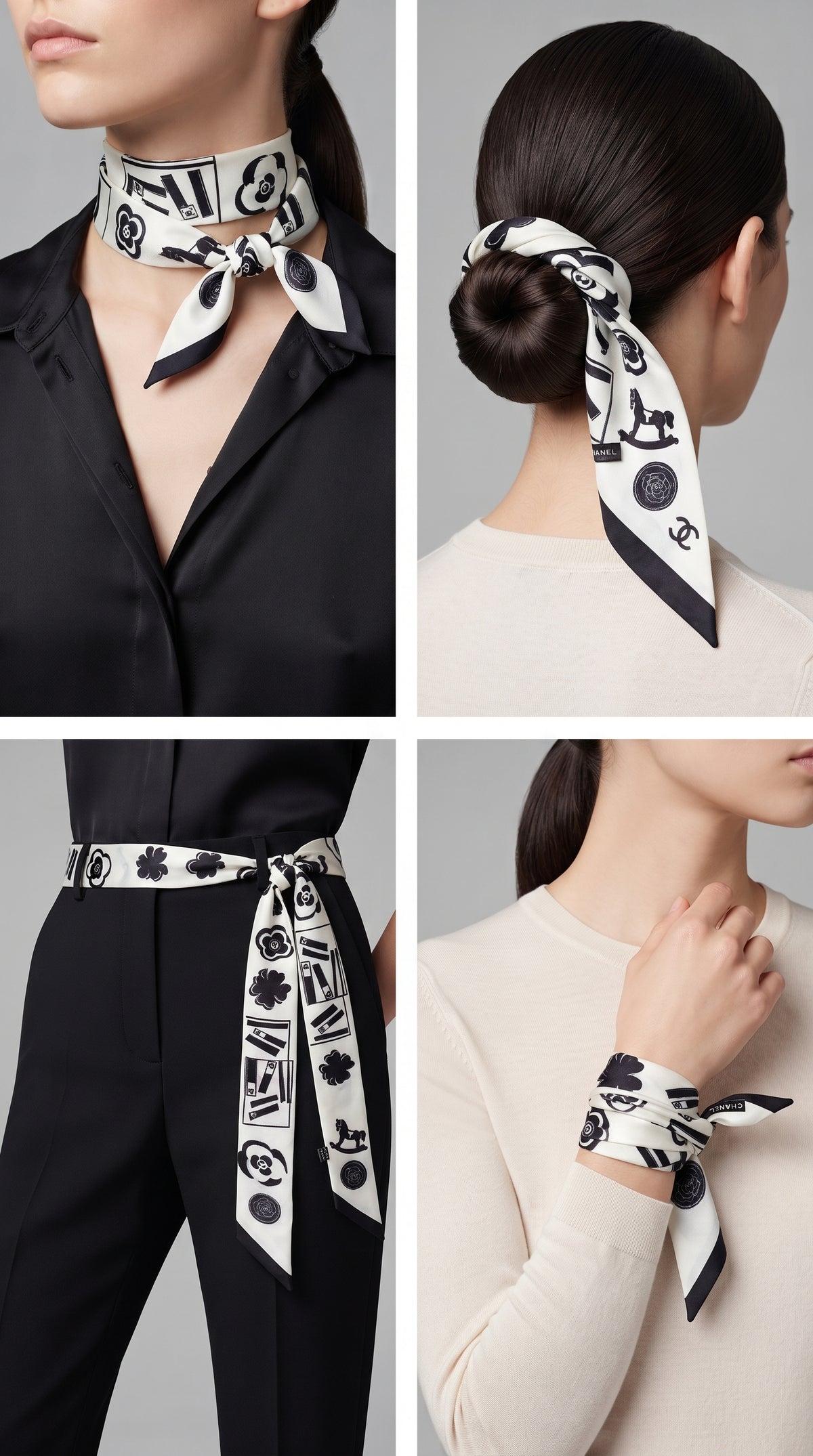 Premium Silk Bag Scarf BF0004-White