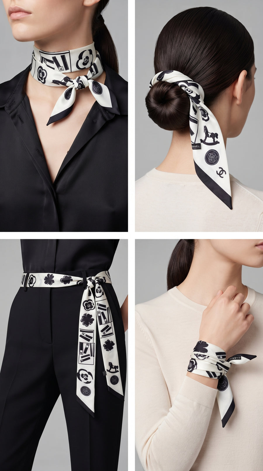 Premium Silk Bag Scarf BF0004-White