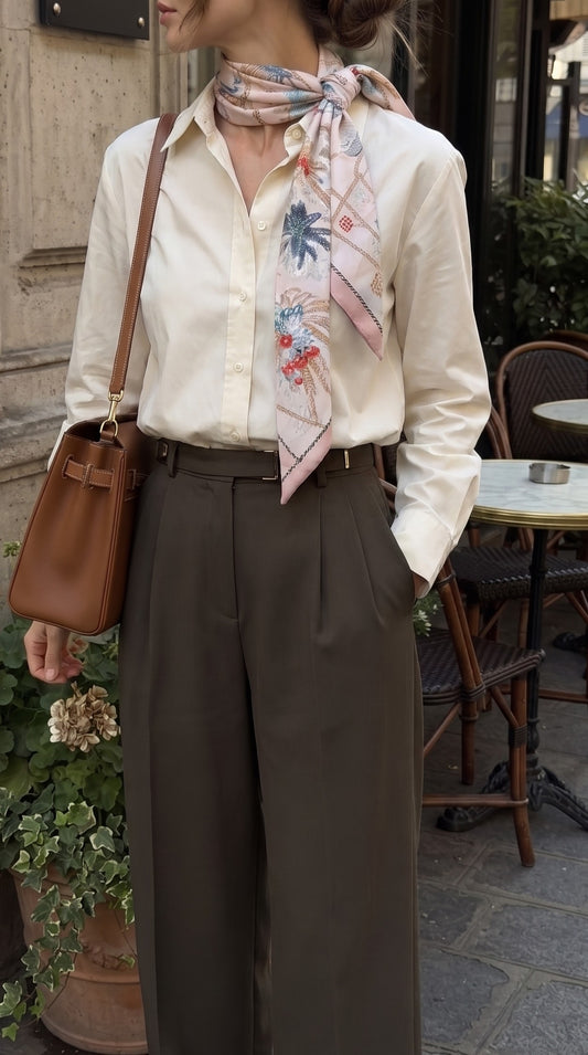 Premium Silk Bag Scarf BF0006-Beige