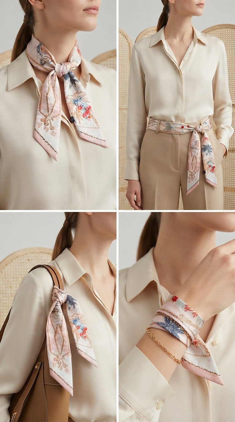Premium Silk Bag Scarf BF0006-Beige