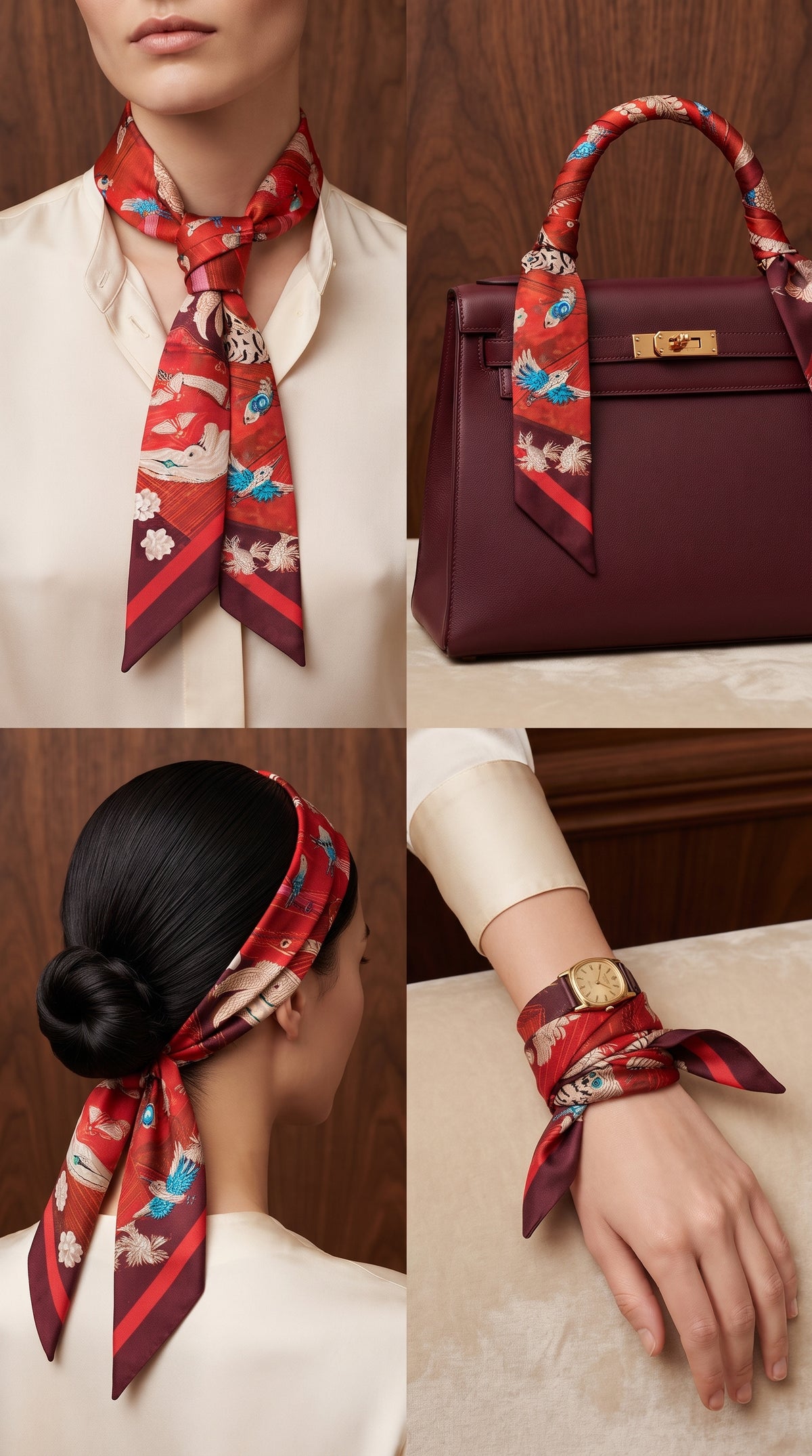 Premium Silk Bag Scarf BF0006-Red
