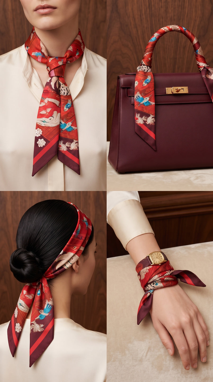 Premium Silk Bag Scarf BF0006-Red