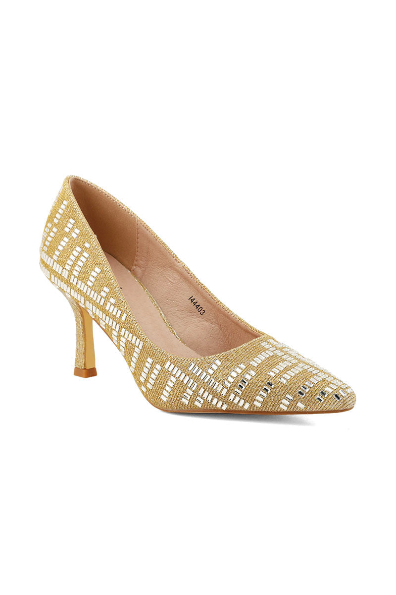 Party Wear Court Shoes I44403-Golden