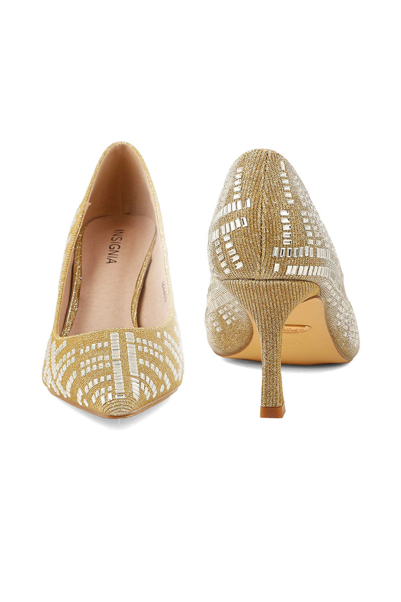 Party Wear Court Shoes I44403-Golden