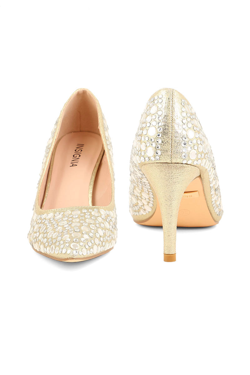 Party Wear Court Shoes I44451-Golden