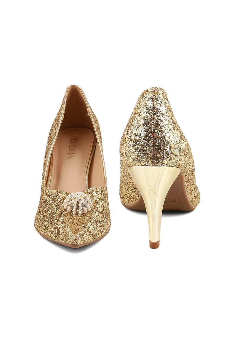 Party Wear Court Shoes I44453-Golden