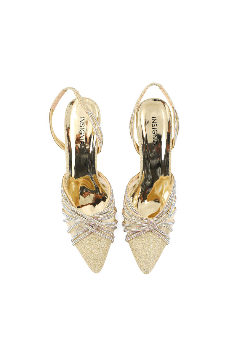 Party Wear Sling Back I47268-Golden