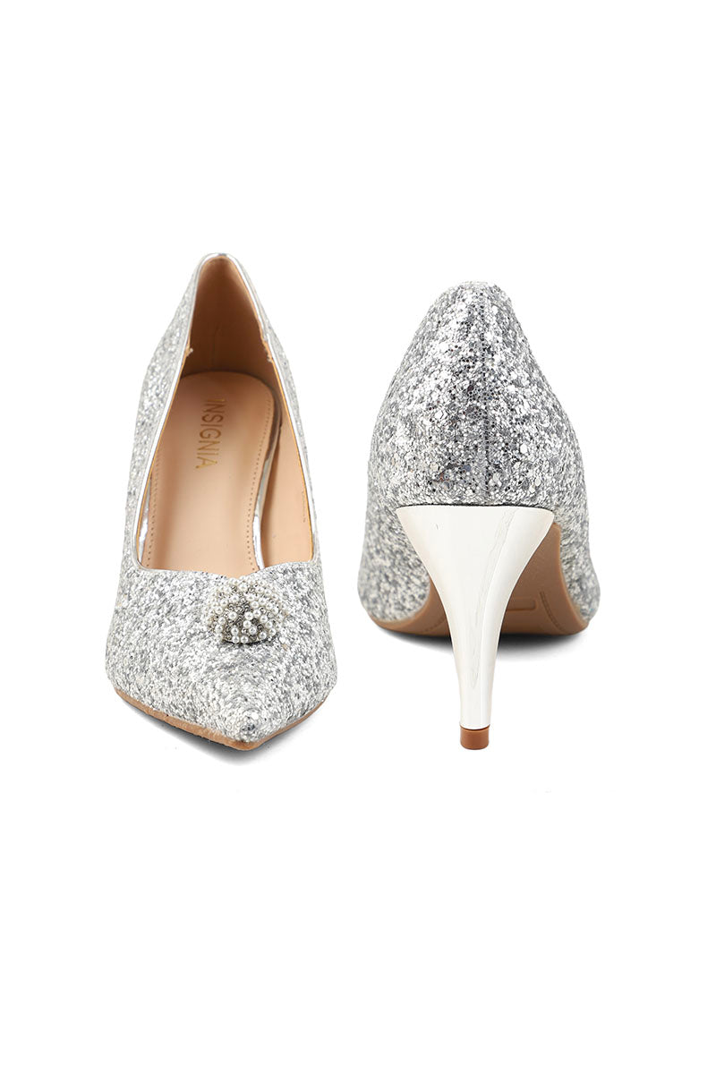 Party Wear Court Shoes I44453-Silver